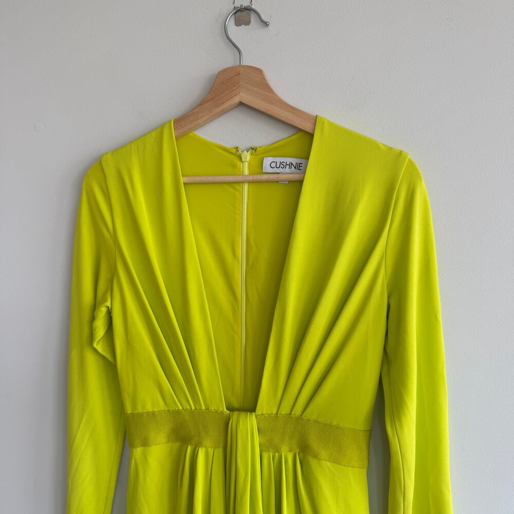 Cushnie Et Ochs Neon Deep V-Neck Midi Evening Dress Yellow 6 - Picture 4 of 9